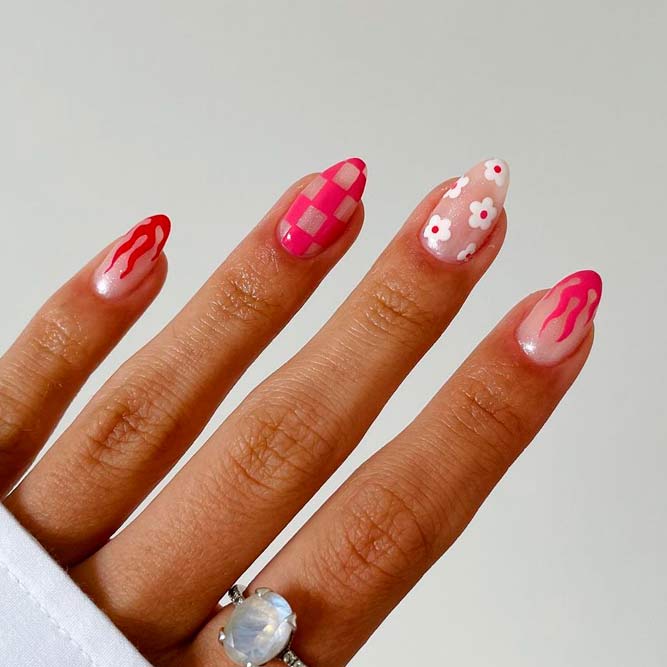 Trendy Geometric Pink Tip Nails