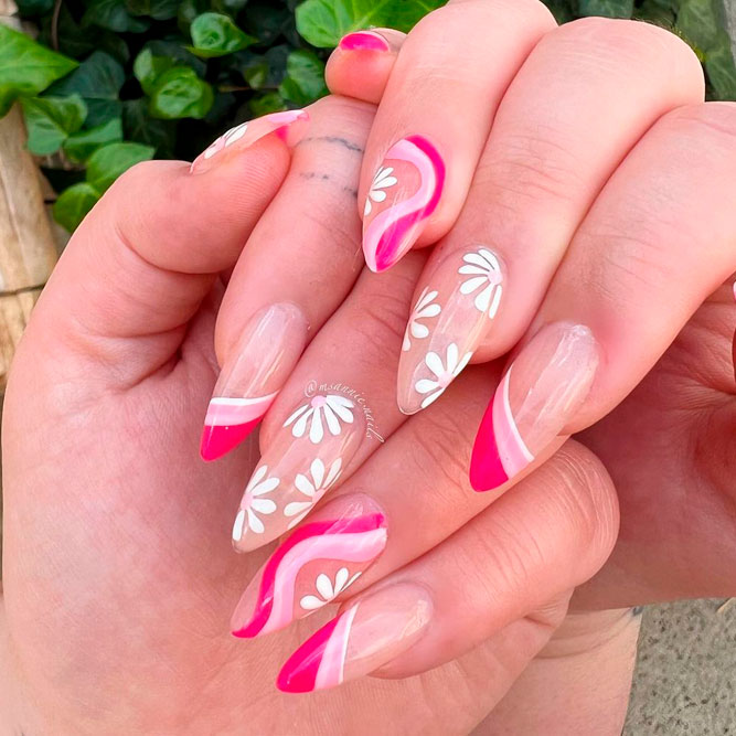 Hot Pink Nails with Flowers