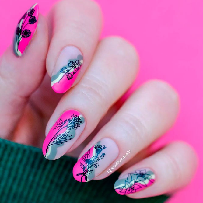 Pink Nails with Flowers