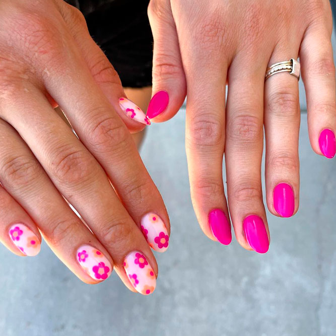 Hot Pink Nails and Flowers