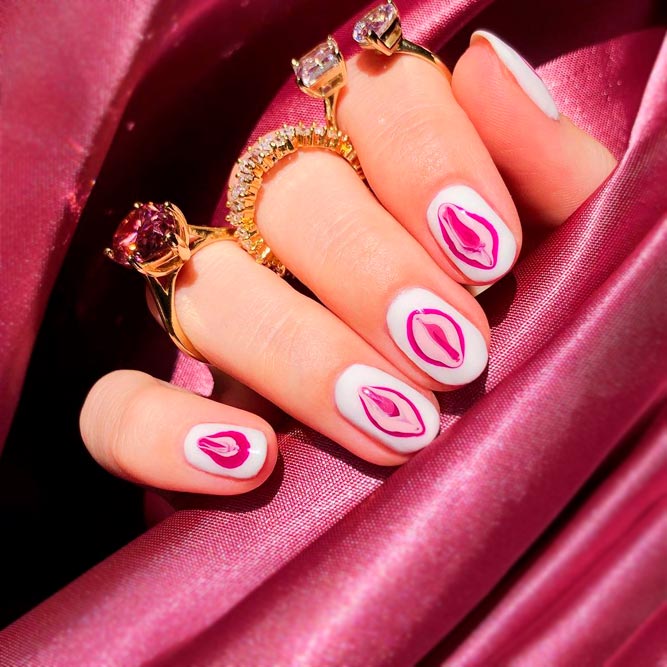 Spicy Pink and White Nails