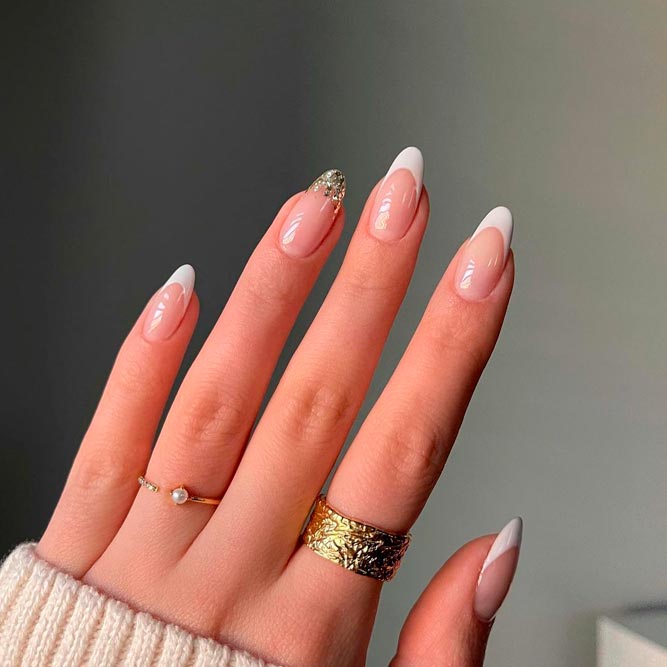 White Nails With Gold French