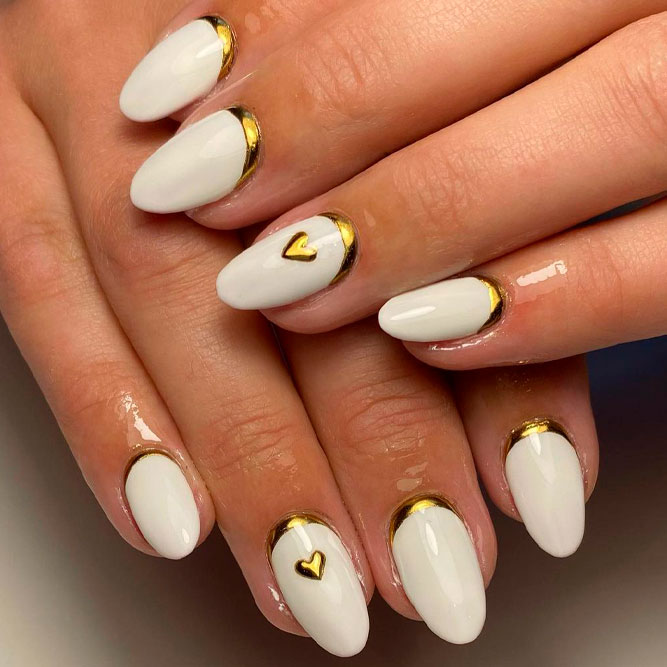 White Nails With Gold Accent