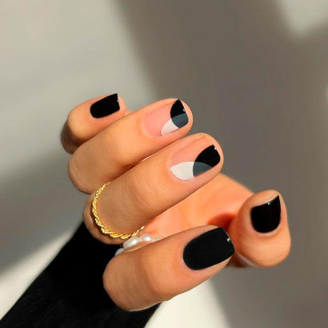 Contrasting Black And White Nails