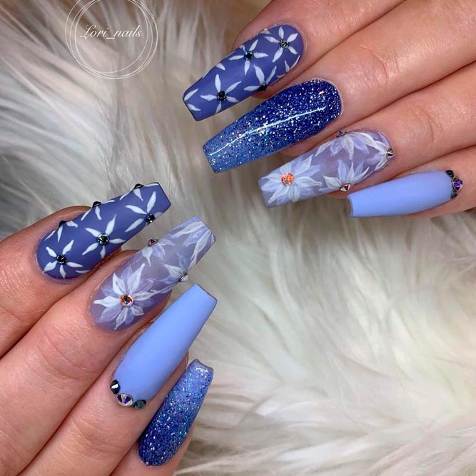 Ballerina Nail Shape with Flowers