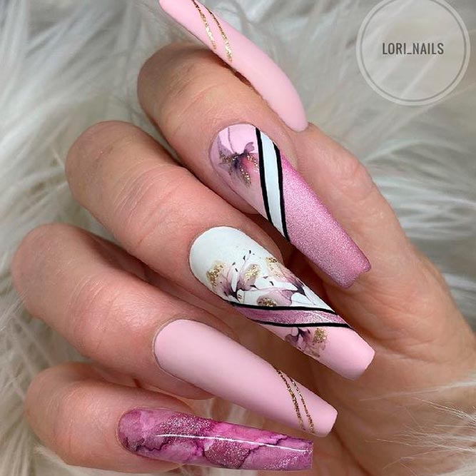 ballerina Nails With Pink Glitter