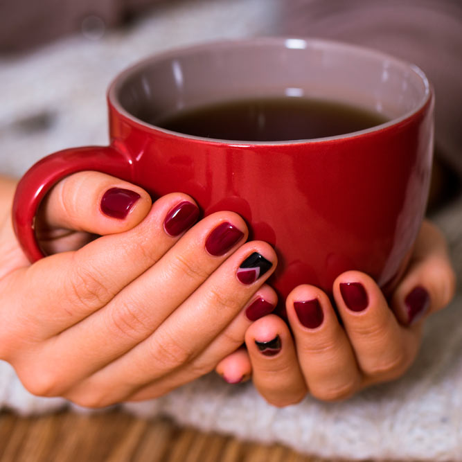 Coffee Cup Images with Burgundy Nails