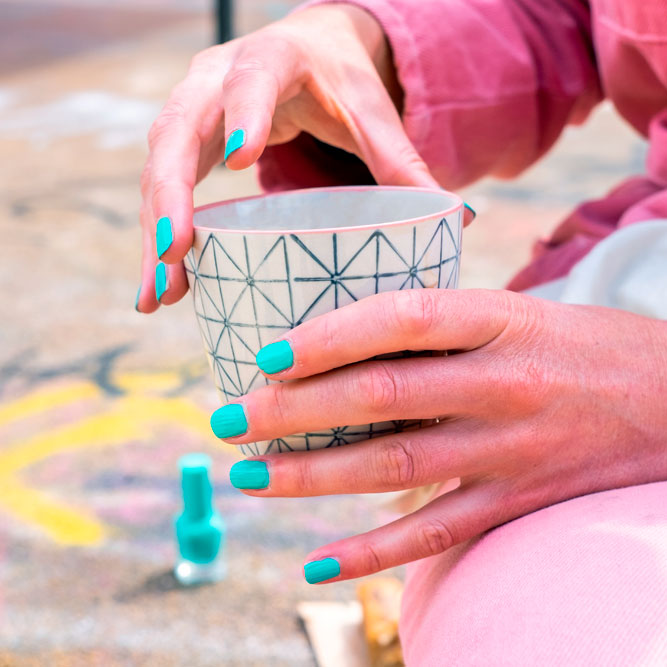 Blue Nails With Cute Cups