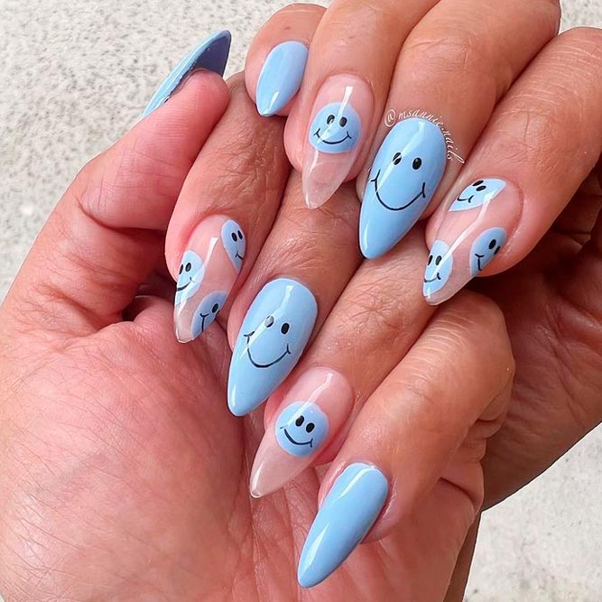 Blue Smiley-Face Nails Designs