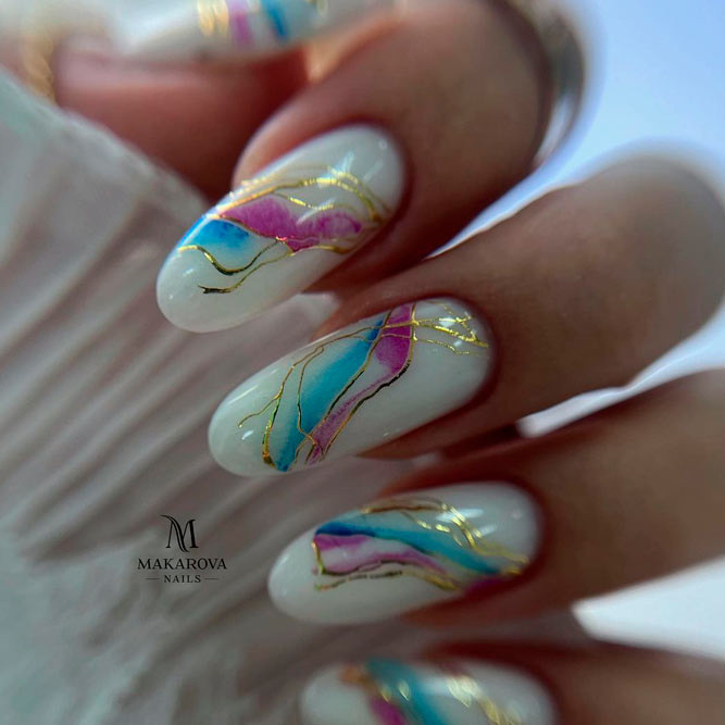 Abstract Nails With Gold Foil