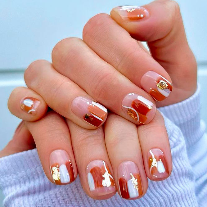 Light Brown Nails with Gold Foil