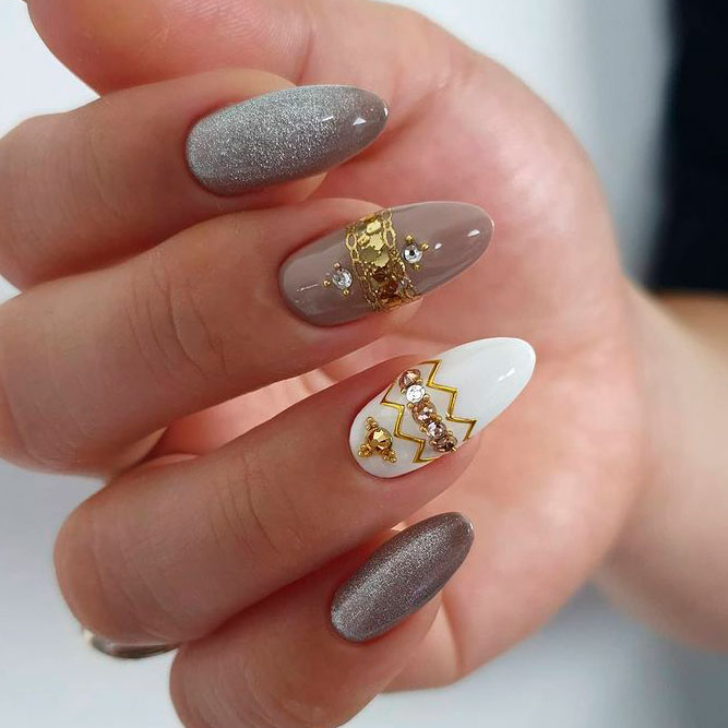 Gold Foil Nails With Rhinestones