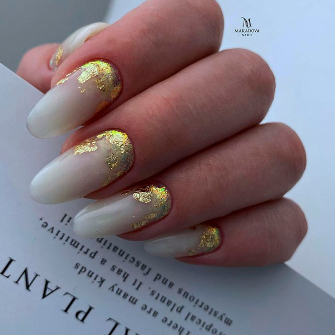 Milk White Nails and Gold Foil