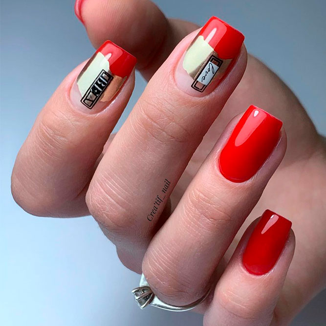 Red Nails and Gold Foil Accents