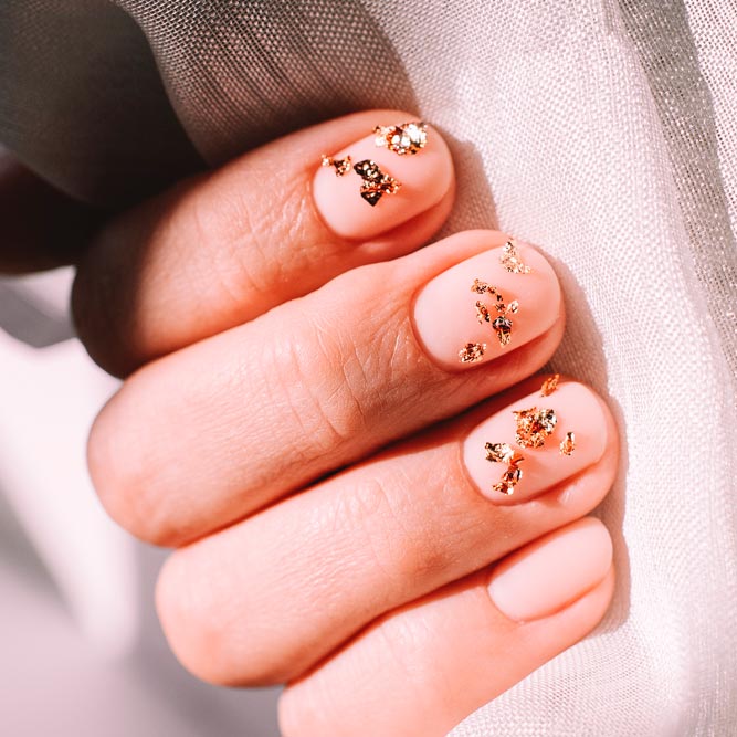 Matte Nude Nails and Gold Foil