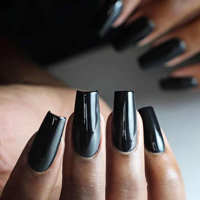 Black Matte Nails with Gloss Accent