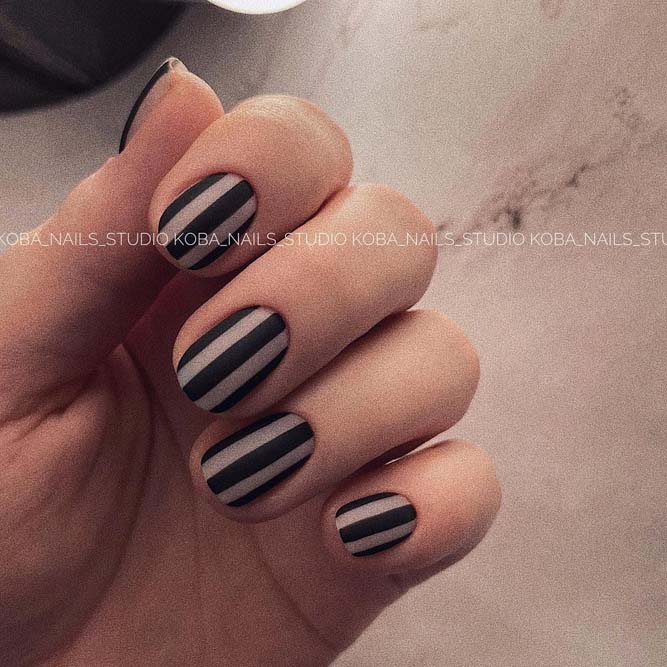 Matte Black Nails With Lines