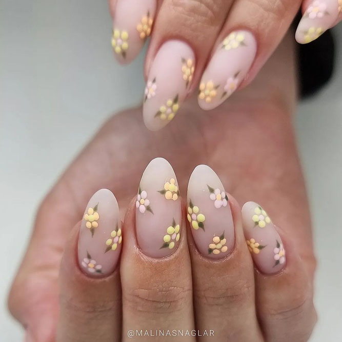 Modern Nails with Flower Art