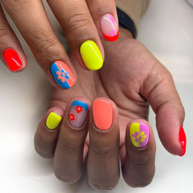 Modern Nails with Flowers