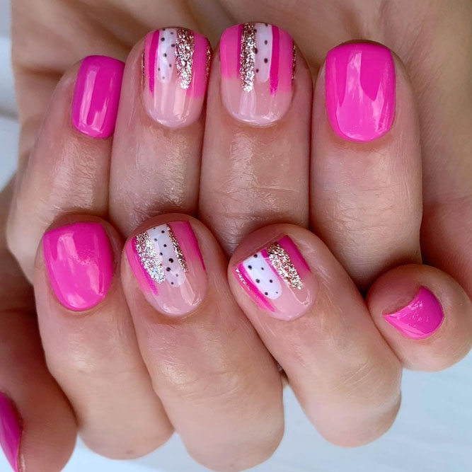 Pink Nails With Gold Stripes