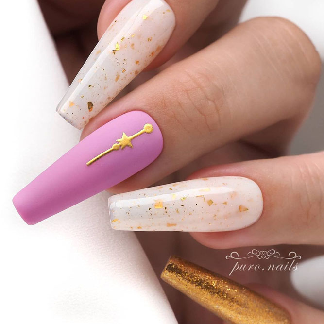 Minimalistic Pink and Gold Nails Coffins