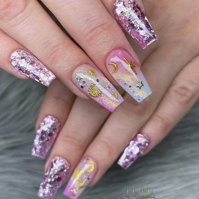 Ombre For Pink And Gold Coffin Nails