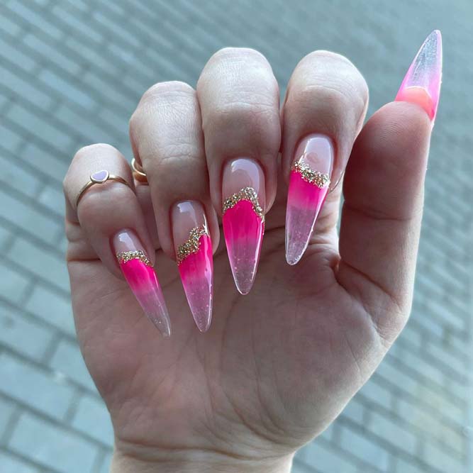 Minimalistic Pink and Gold Long Nails