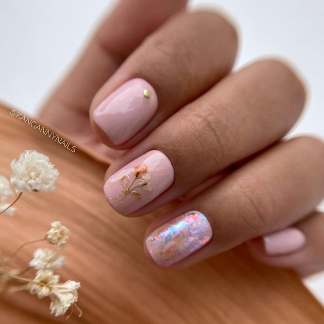 Floral Pink And Gold Nails
