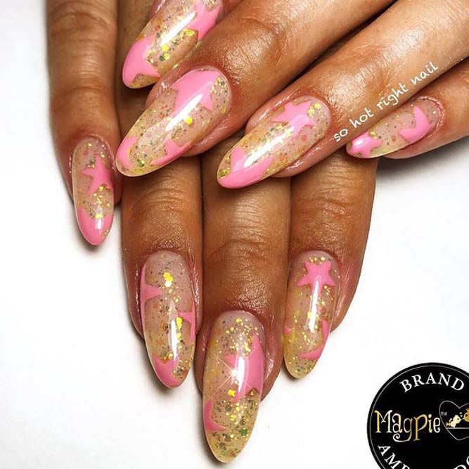 Glitter Pink and Gold Nails