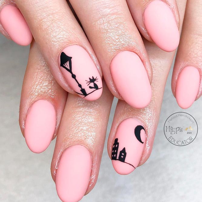 Nude Nails with Skyline Art