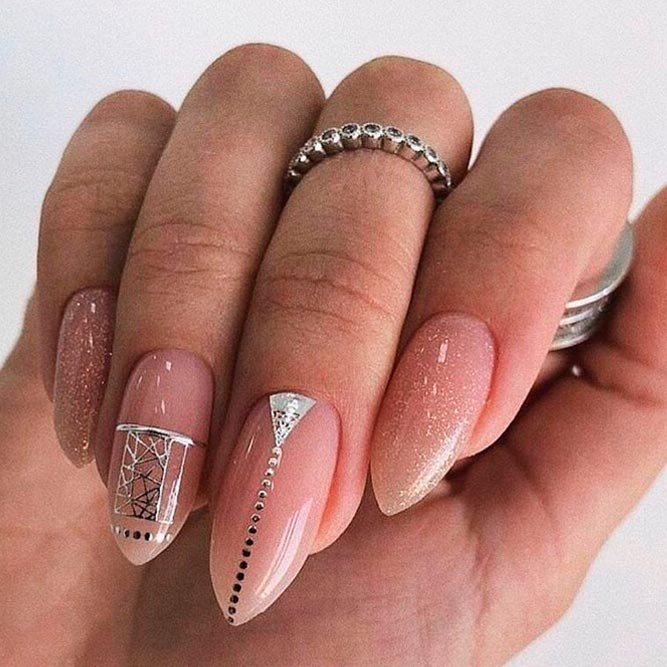 Long Nails With Glitter Stripes