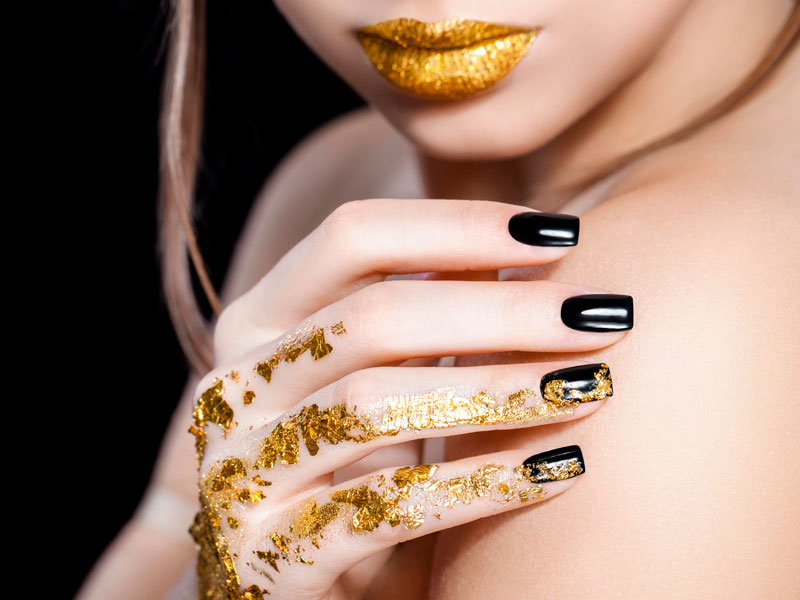 Trendy Nails with Gold Foil Designs