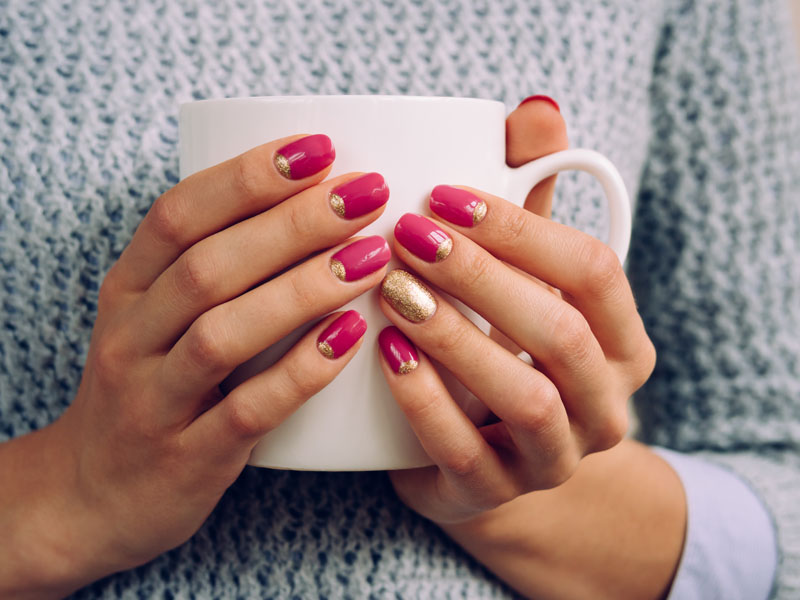 hot pink and gold nails