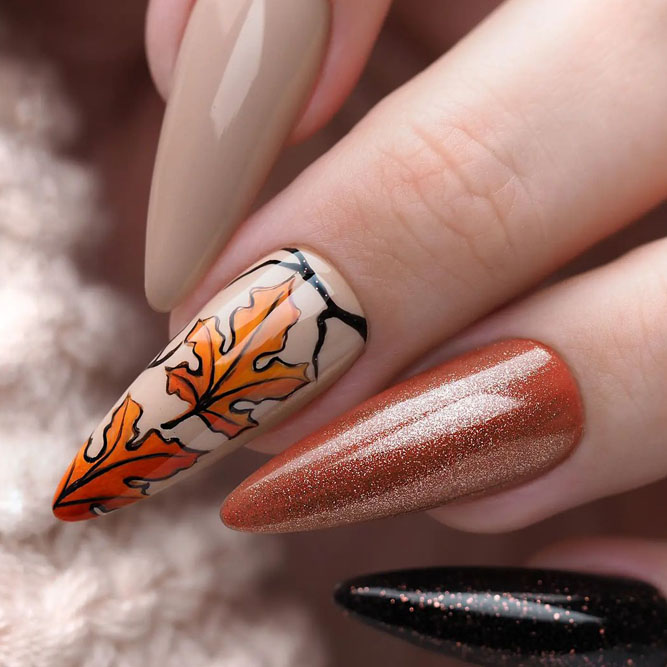 Fall Manicure With Leafy Accent
