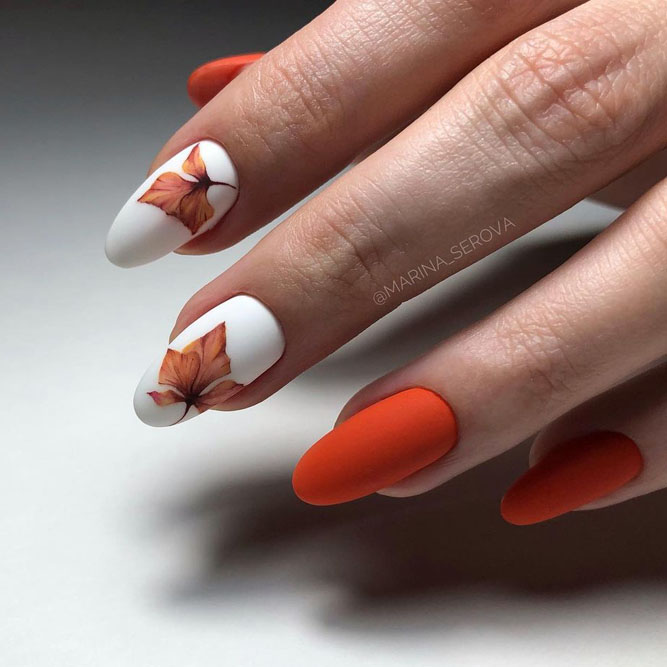 Fall Nails With Leafy Art