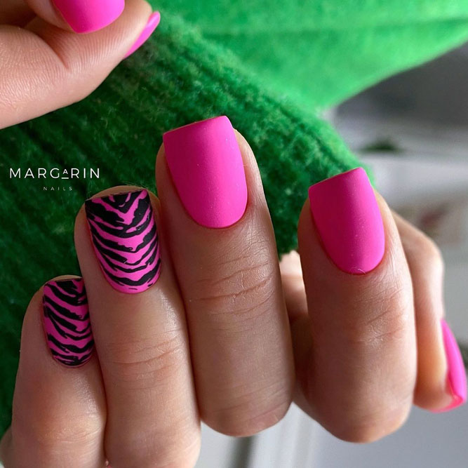 Matte Pink Nails Designs with Black