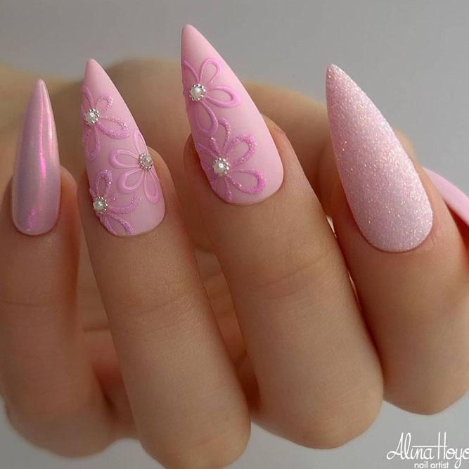 Pink Nail Polish With Rhinestones