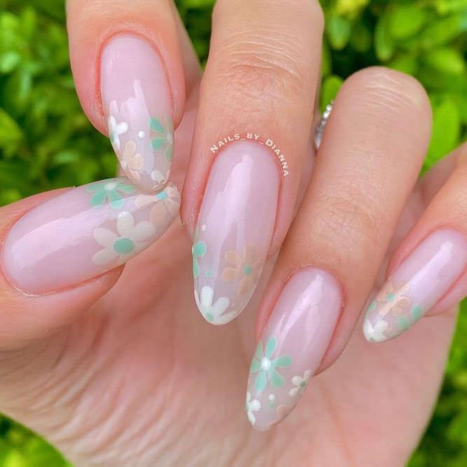 Polka Dots Nails with Flowers