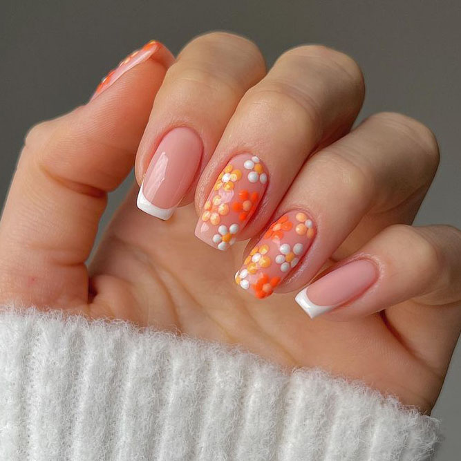 Polka Dots Nails with Flowers Art