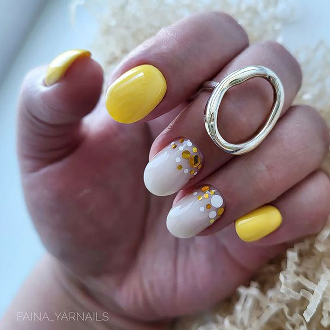 Yellow Glitter Polka Dots Nice Nails