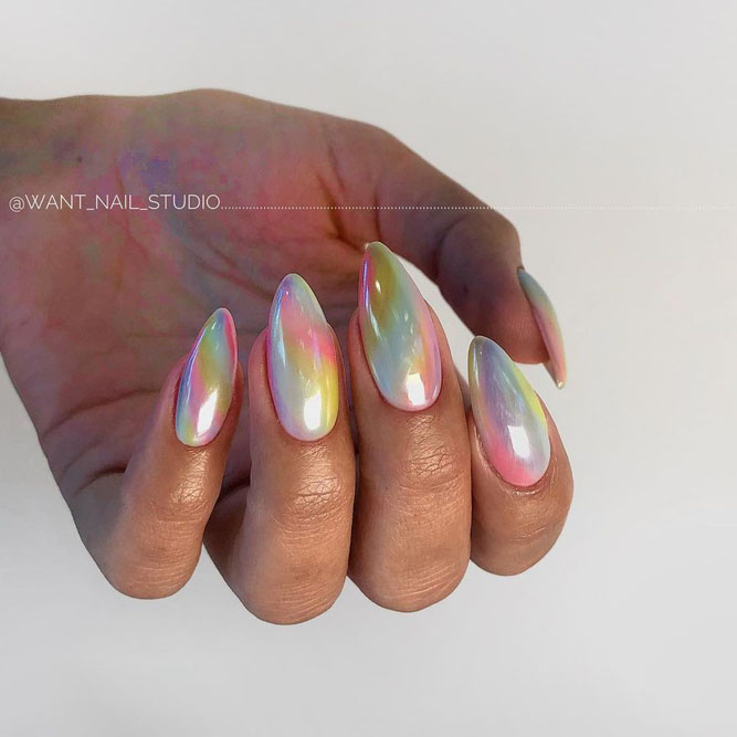 Chrome Watercolor Rainbow Nails