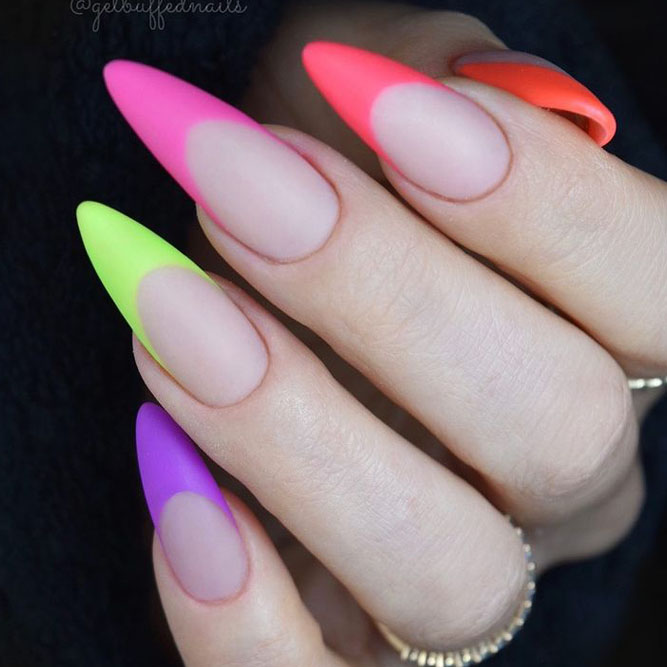 Rainbow Matte French Tip Nails