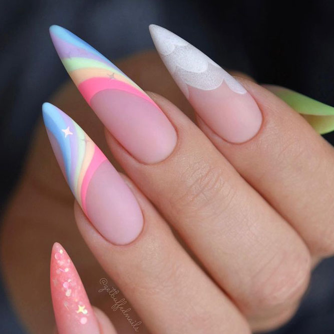 Cute Rainbows Stars Nails