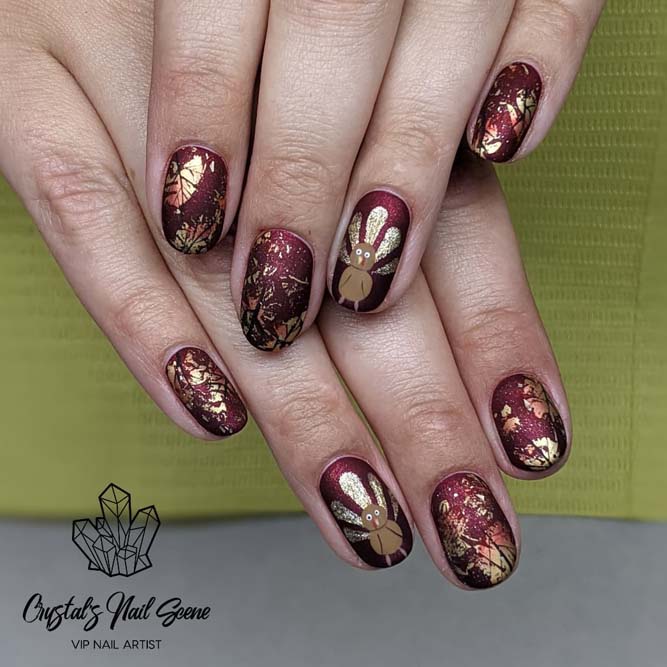 Hand Painted Turkeys for Funny Thanksgiving Nails
