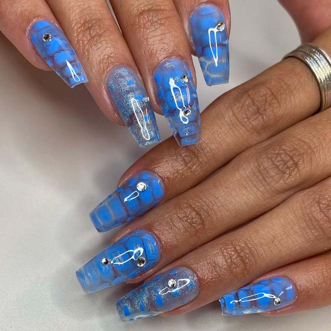 Gorgeous Blue Glitter Gel Nails