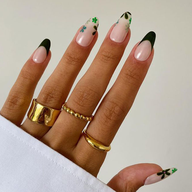 Green Flowers Gel Nails Designs