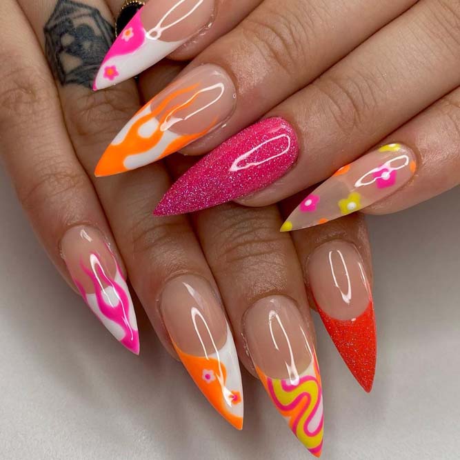 Neon French Gel Nails Designs