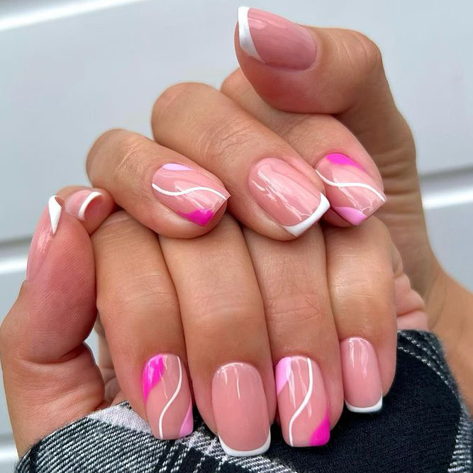 Abstract White and Pink Nails Art