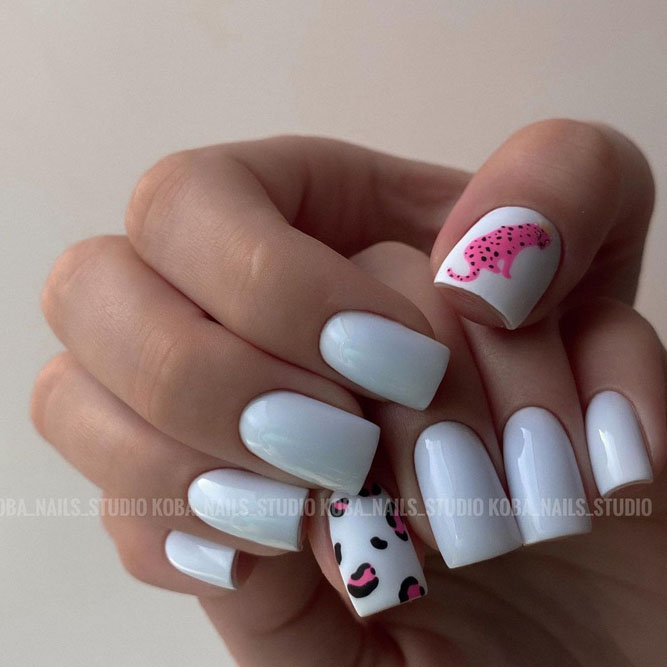 Abstract White and Pink Nails Designs