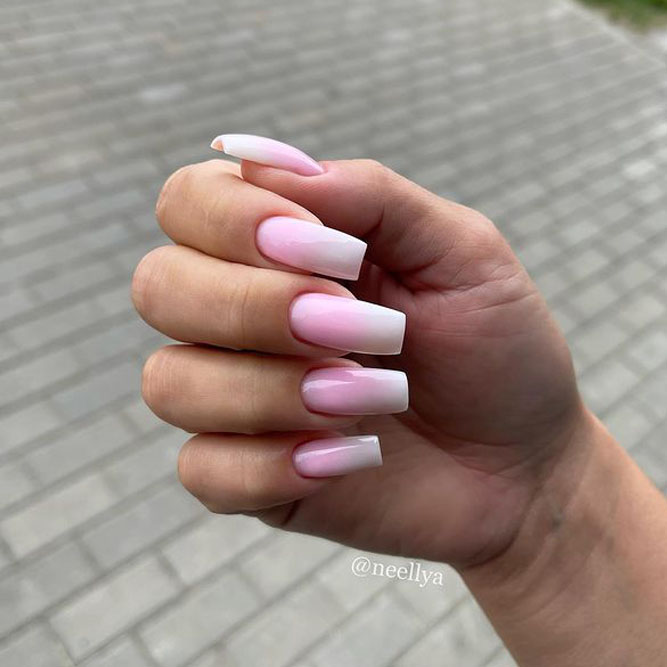Pink and White Ombre Coffin Nails